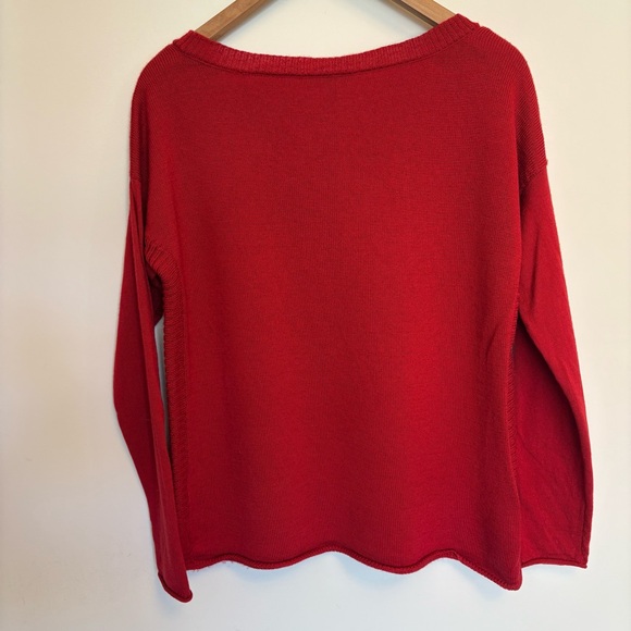 Eileen Fisher 100% Marino Wool Quiet Luxury Red Knit Sweater Top size small - Picture 4 of 10